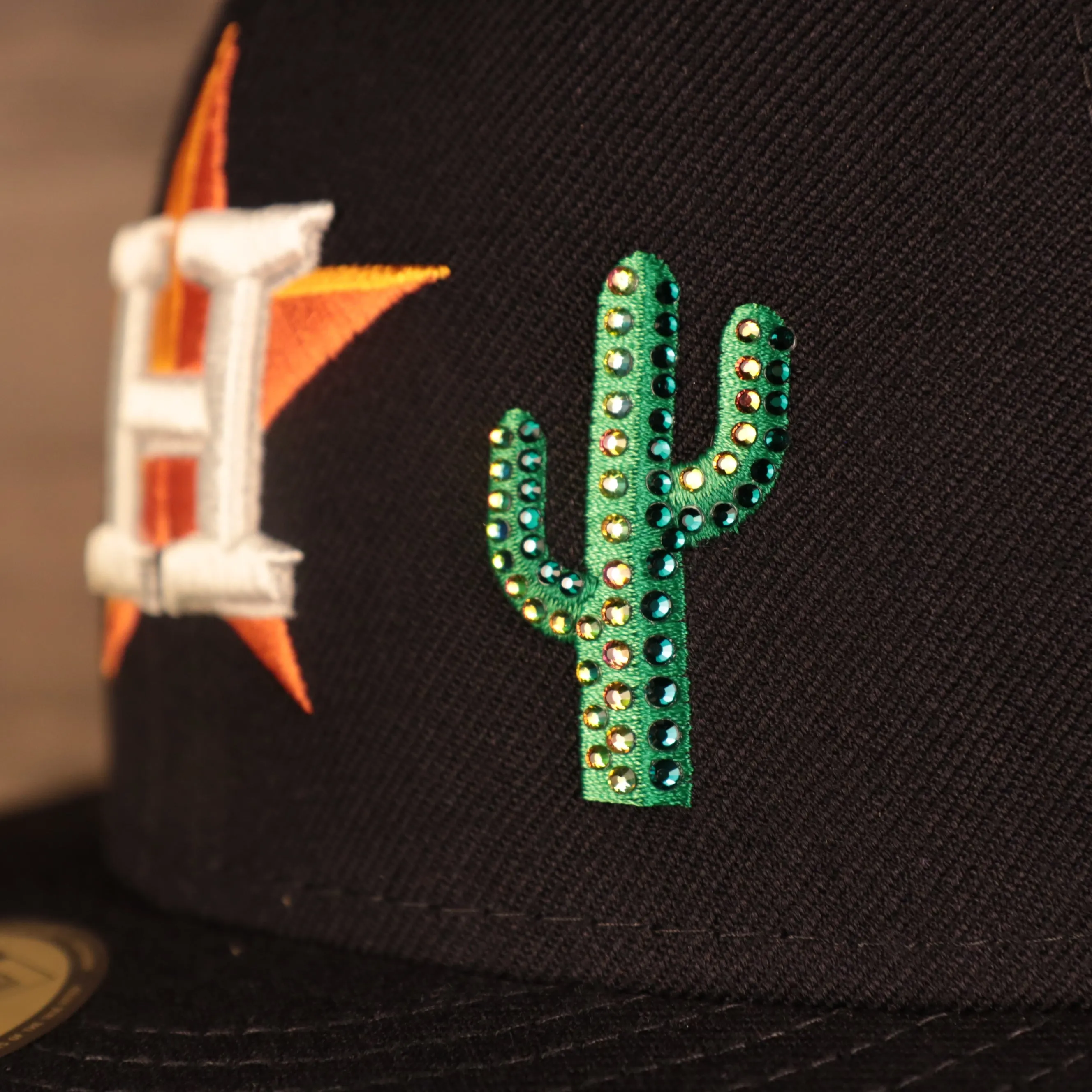 Houston Astros Iced Out Side Patch Cactus Texas Flag Gray Bottom Crystal Icons 59Fifty Fitted Cap