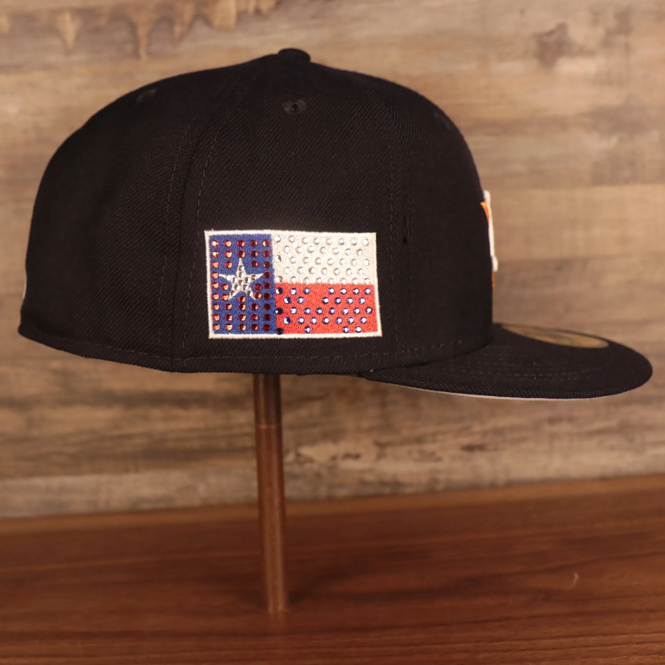 Houston Astros Iced Out Side Patch Cactus Texas Flag Gray Bottom Crystal Icons 59Fifty Fitted Cap