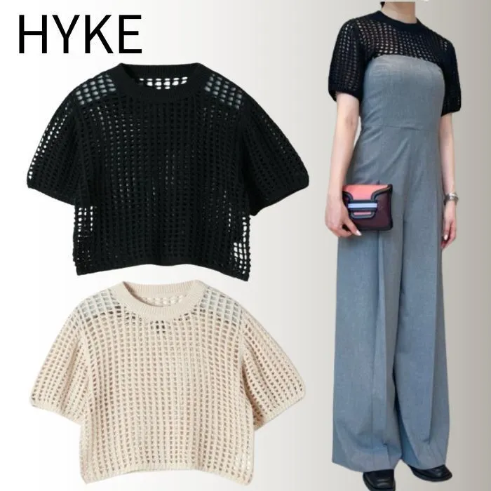 Hyke  |Casual Style Plain Cotton Short Sleeves Office Style