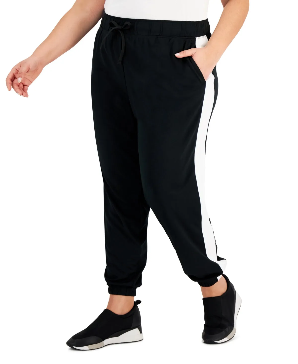 Id Ideology Women's Racing Stripe Joggers Black  Size 1X