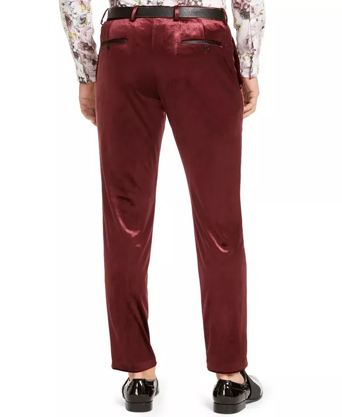 INC International Concepts Men's Flat Front Tapered Straight Fit Pants Red Size 36W