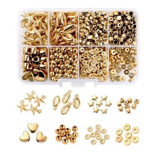 Jewelry Making Kit, Golden, Hearts, Stars, Spacer Beads, Starfish, Shell, Pendants, 515 Pieces