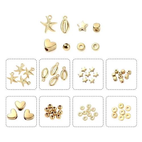 Jewelry Making Kit, Golden, Hearts, Stars, Spacer Beads, Starfish, Shell, Pendants, 515 Pieces