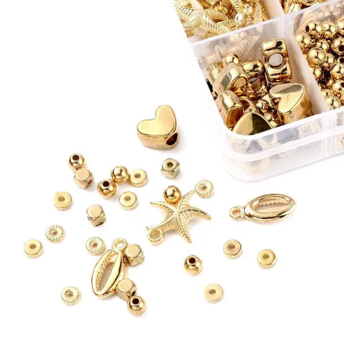 Jewelry Making Kit, Golden, Hearts, Stars, Spacer Beads, Starfish, Shell, Pendants, 515 Pieces