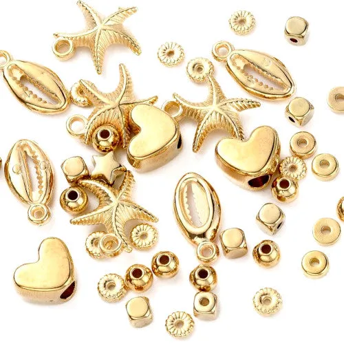 Jewelry Making Kit, Golden, Hearts, Stars, Spacer Beads, Starfish, Shell, Pendants, 515 Pieces