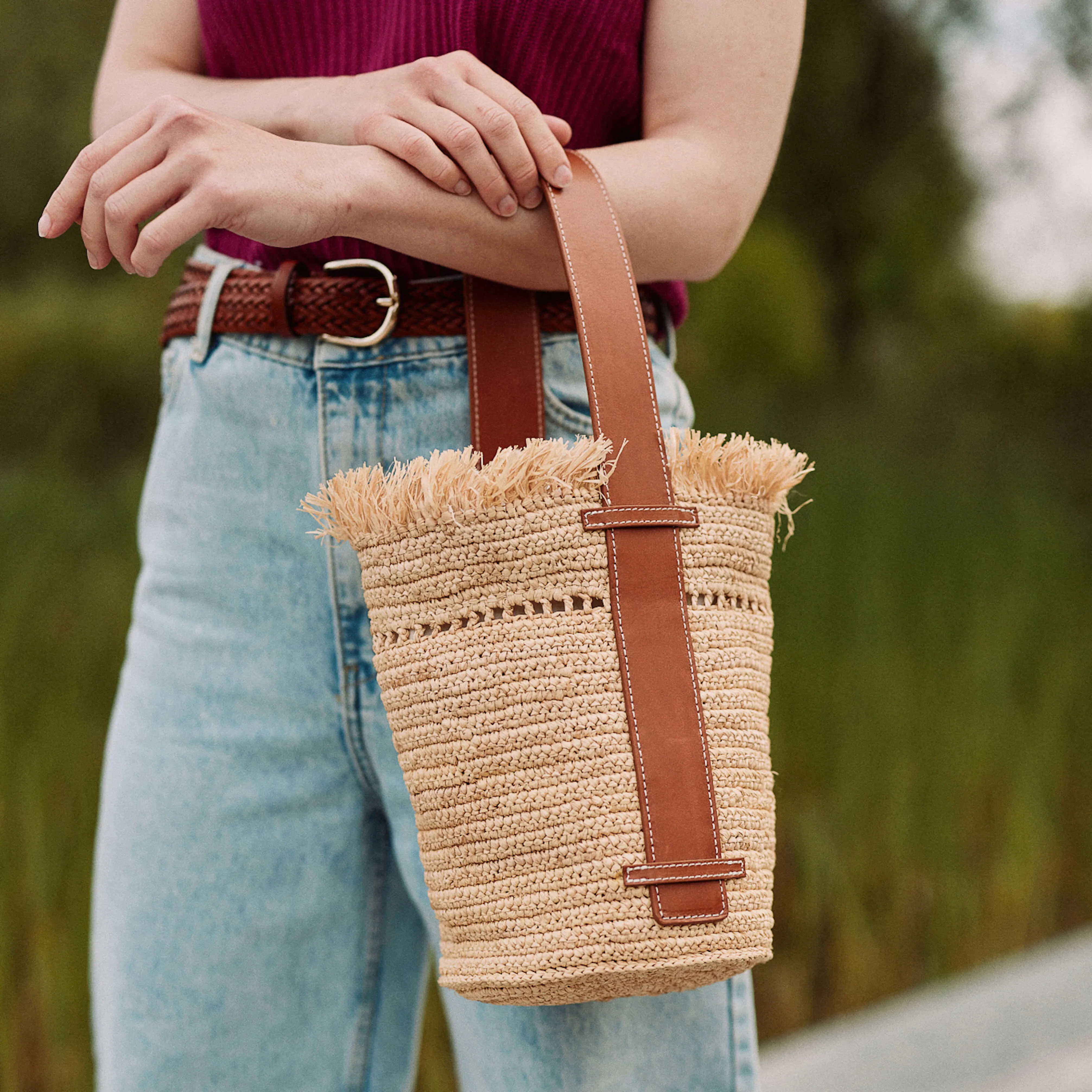 Le Sac Seau Isaka - Cuir et Raphia