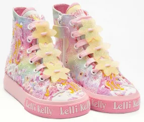 LELLI KELLY LK 1004 UNICORN CANVAS BOOTS HI-TOPS MULTICOLOURED