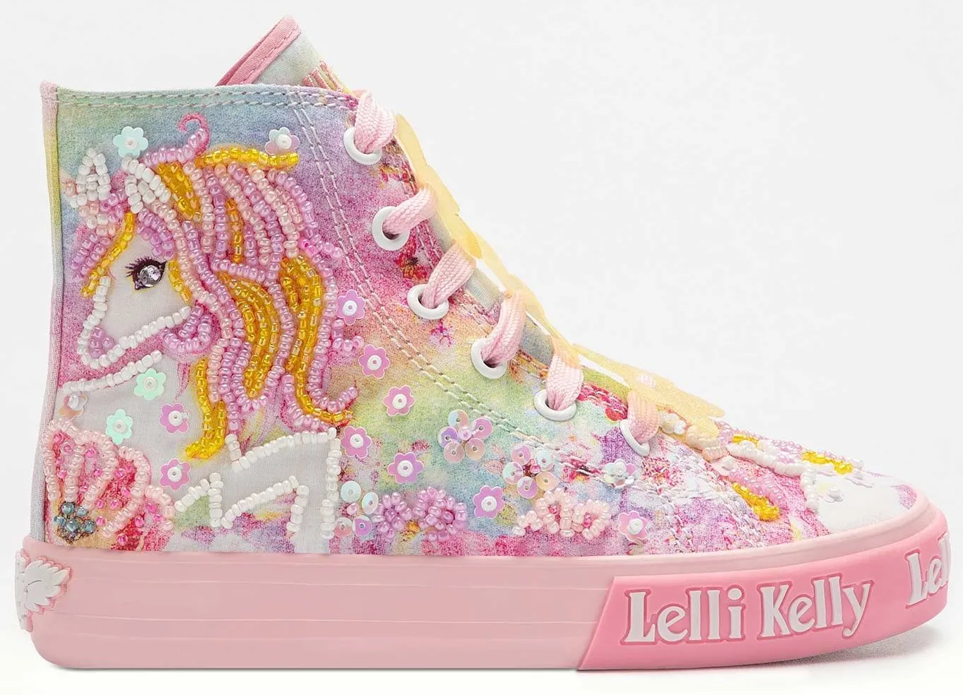 LELLI KELLY LK 1004 UNICORN CANVAS BOOTS HI-TOPS MULTICOLOURED