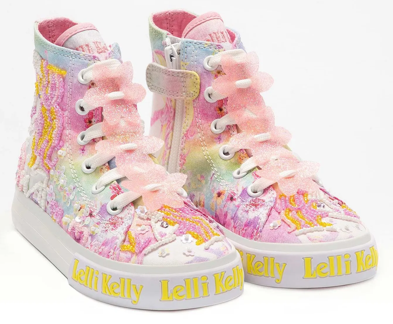 LELLI KELLY LK 1004 UNICORN CANVAS BOOTS HI-TOPS WHITE MULTICOLOURED