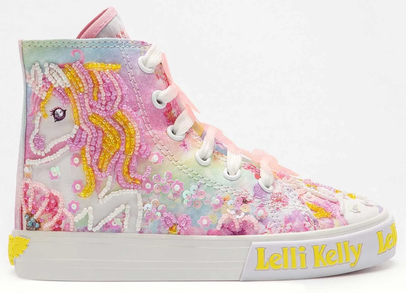 LELLI KELLY LK 1004 UNICORN CANVAS BOOTS HI-TOPS WHITE MULTICOLOURED