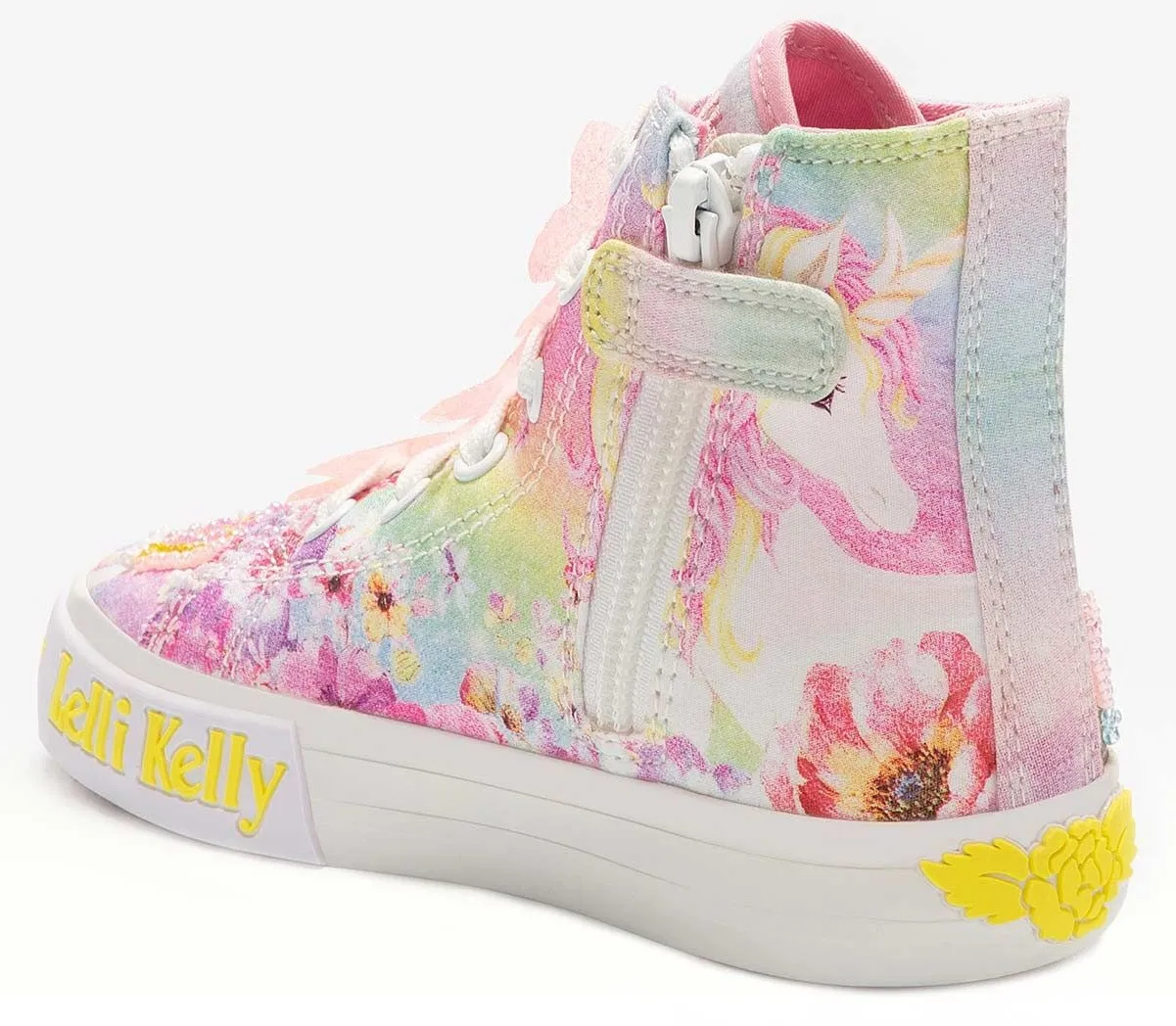 LELLI KELLY LK 1004 UNICORN CANVAS BOOTS HI-TOPS WHITE MULTICOLOURED