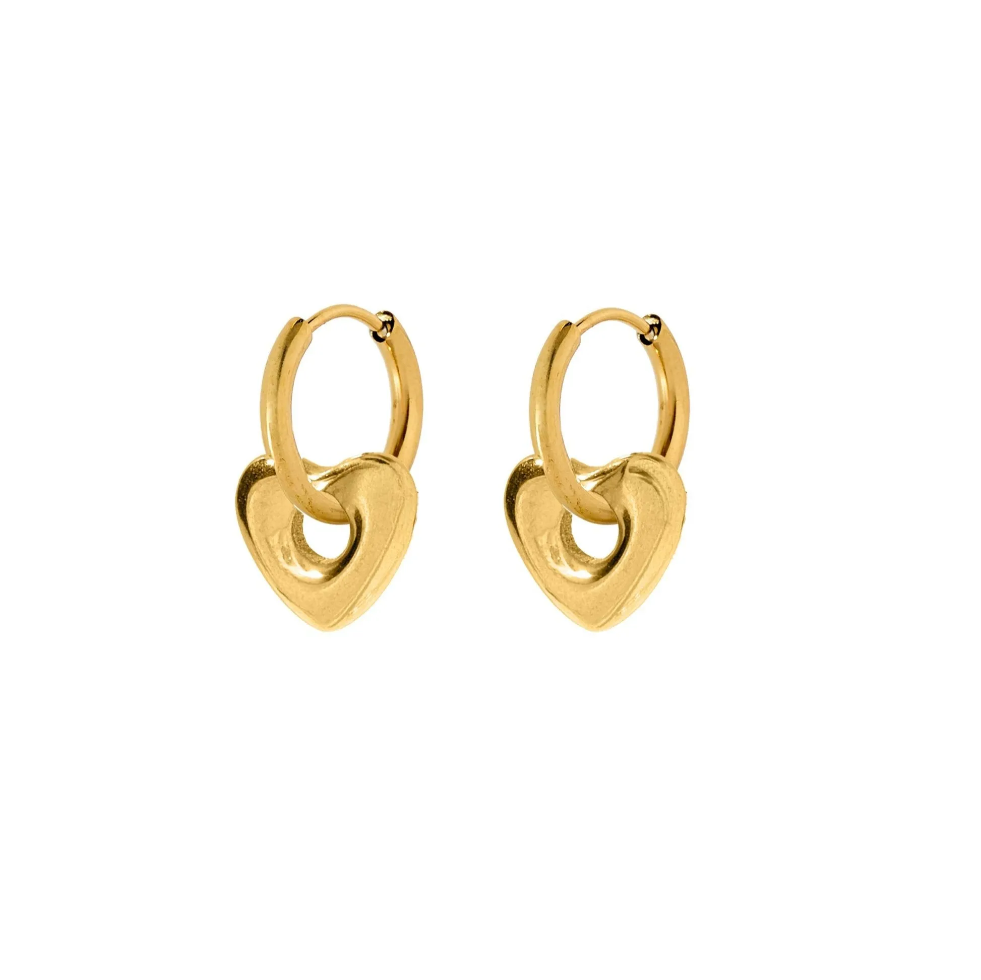 Linny Co | Bobbi Gold Tone Huggie Hoop Earrings with Heart Pendants