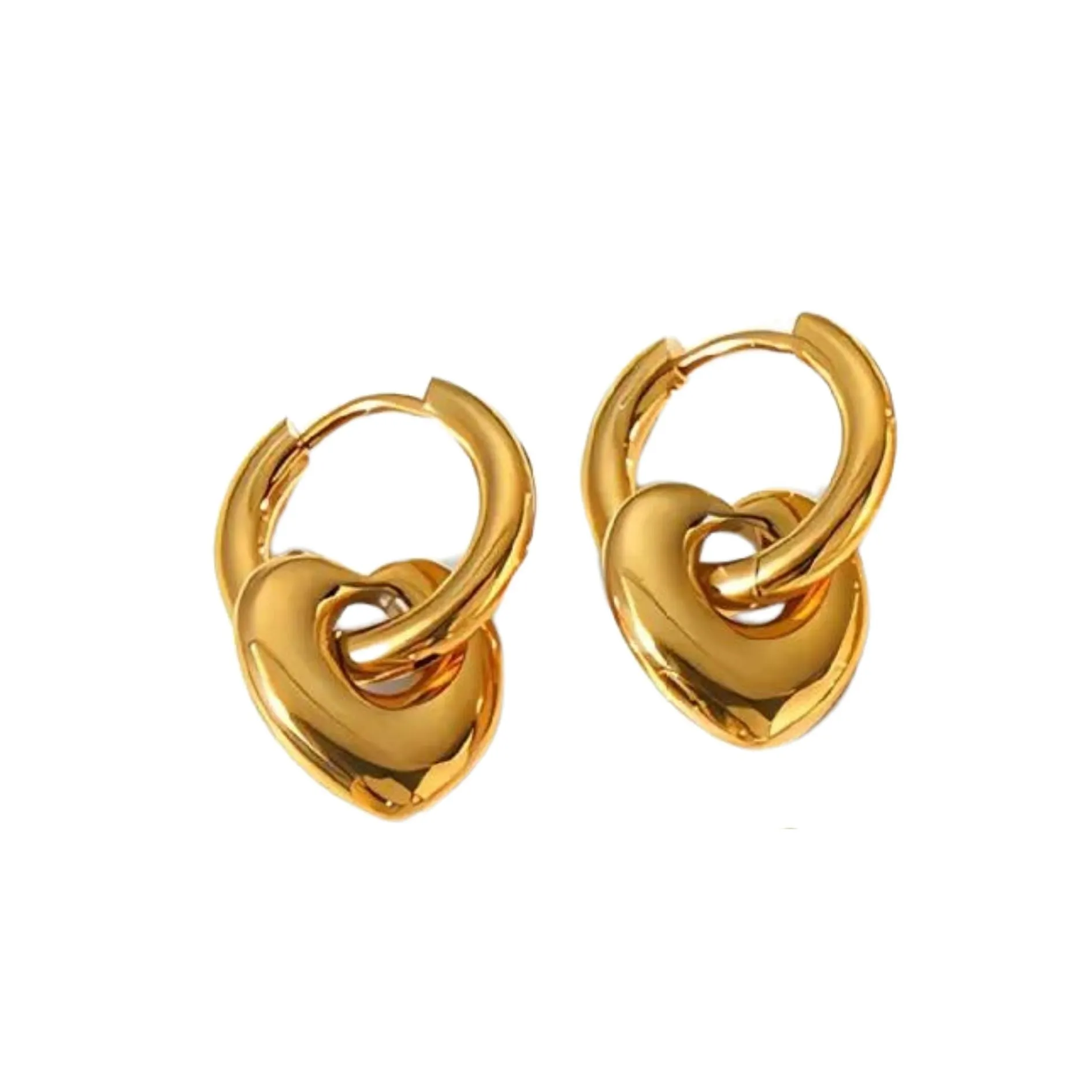 Linny Co | Bobbi Gold Tone Huggie Hoop Earrings with Heart Pendants