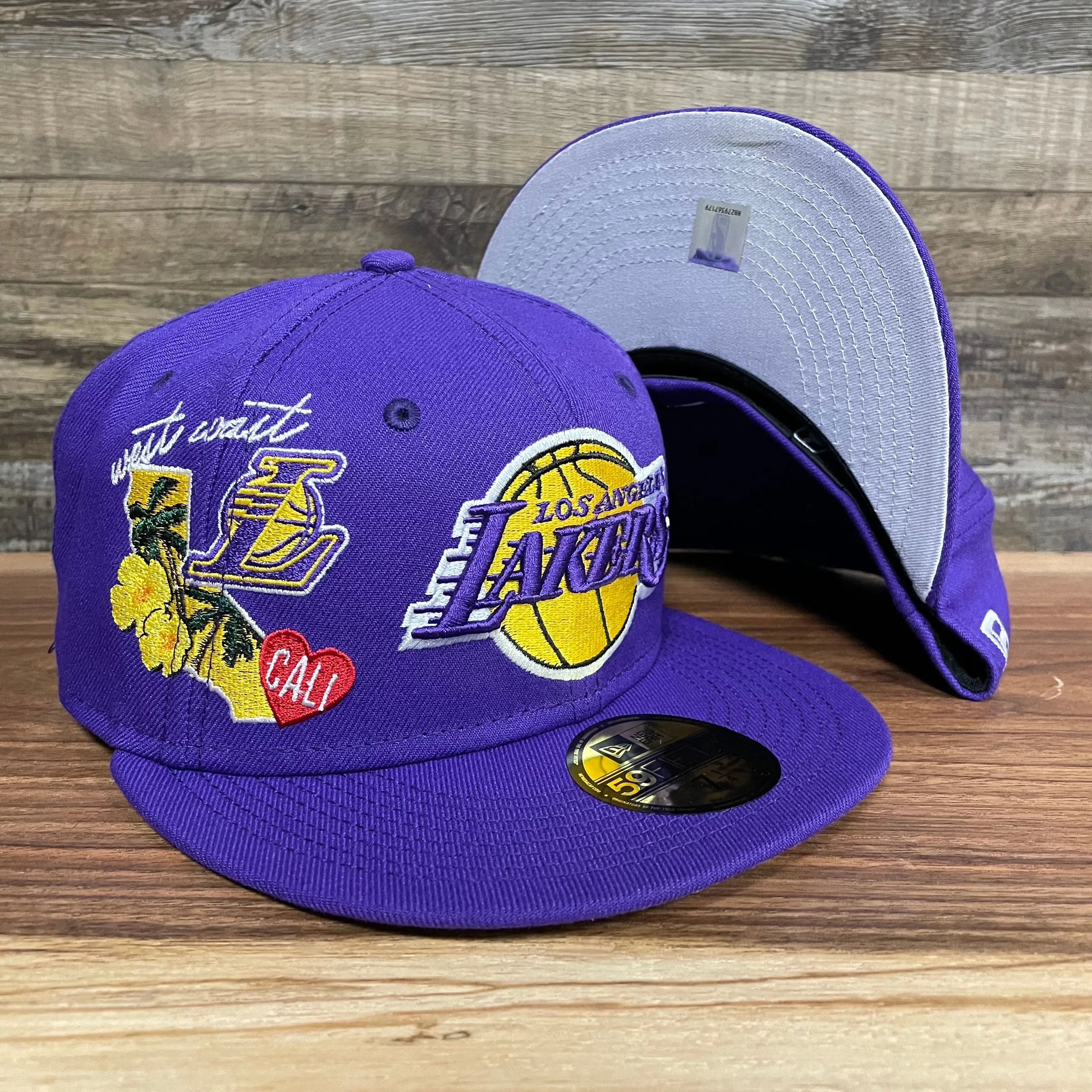 Los Angeles Lakers City Cluster Side Patch Gray Bottom Purple 59Fifty Fitted Cap