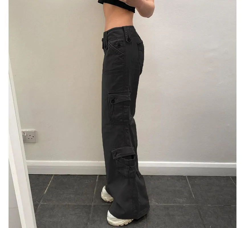 Low Waist Straight-Fit Wide-Leg Cargo Pants dd12