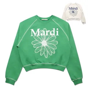 Mardi Mercredi  |Flower Patterns U-Neck Long Sleeves Plain Oversized