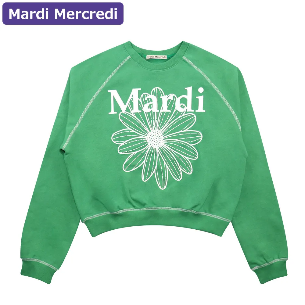 Mardi Mercredi  |Flower Patterns U-Neck Long Sleeves Plain Oversized