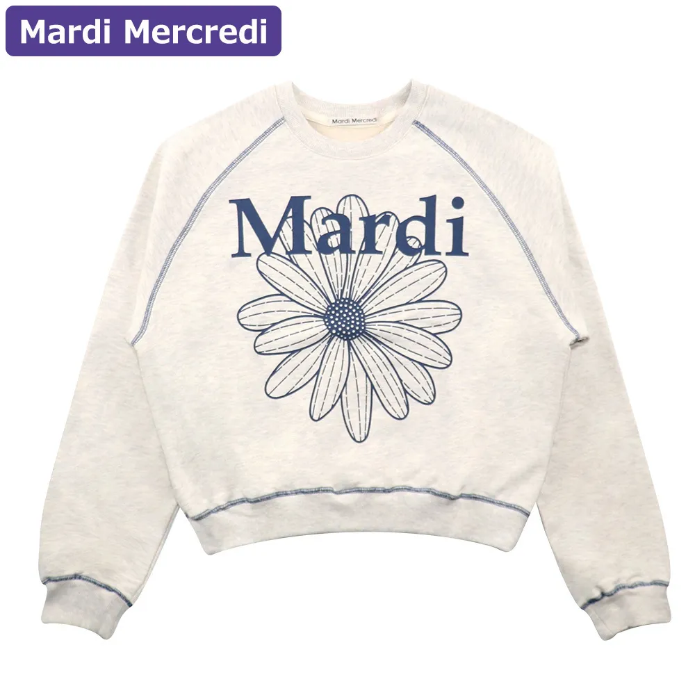 Mardi Mercredi  |Flower Patterns U-Neck Long Sleeves Plain Oversized