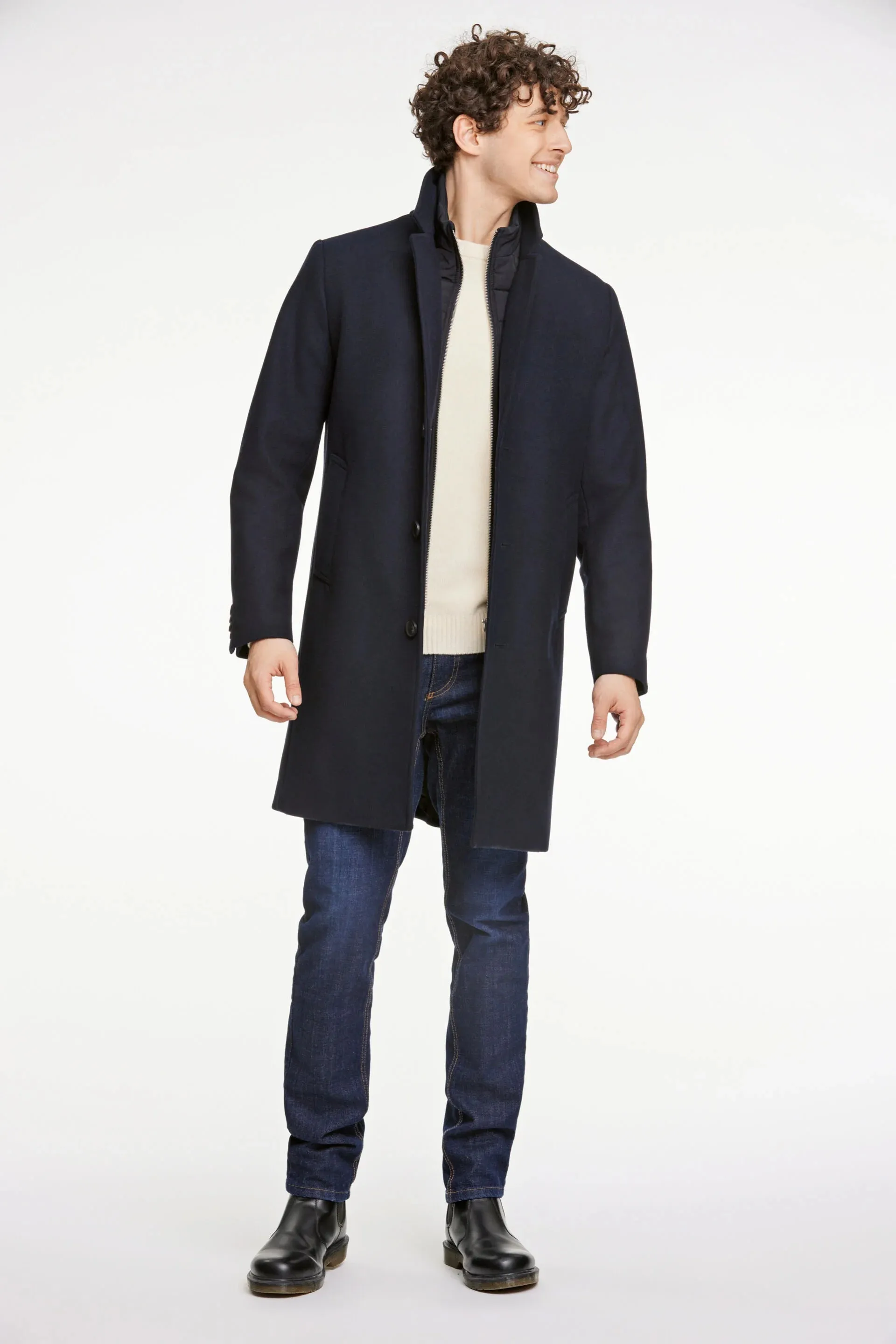 Mens Classic Wool Coat with Gilet Navy