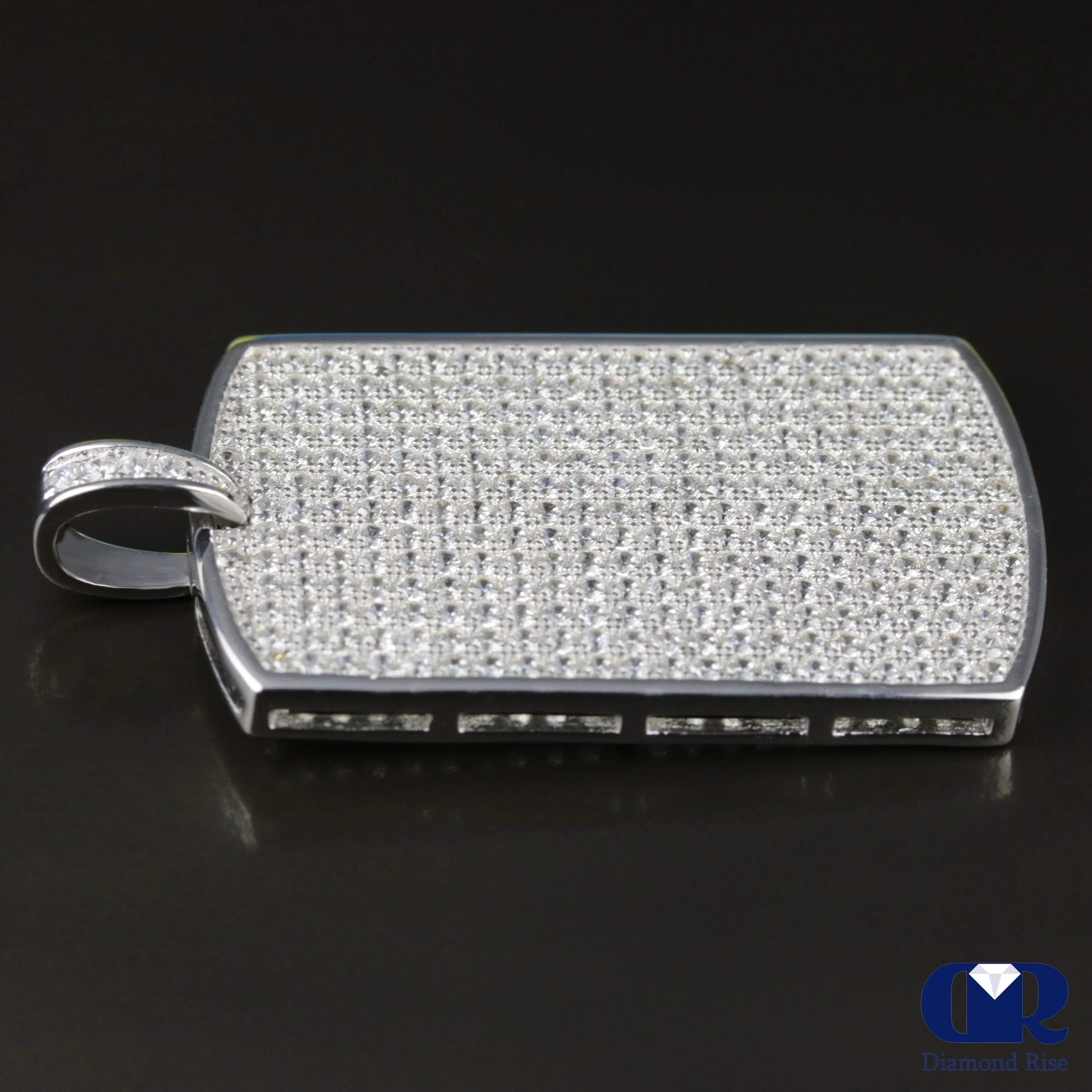 Men's Diamond Dog Tag Pendants In 10K White Gold