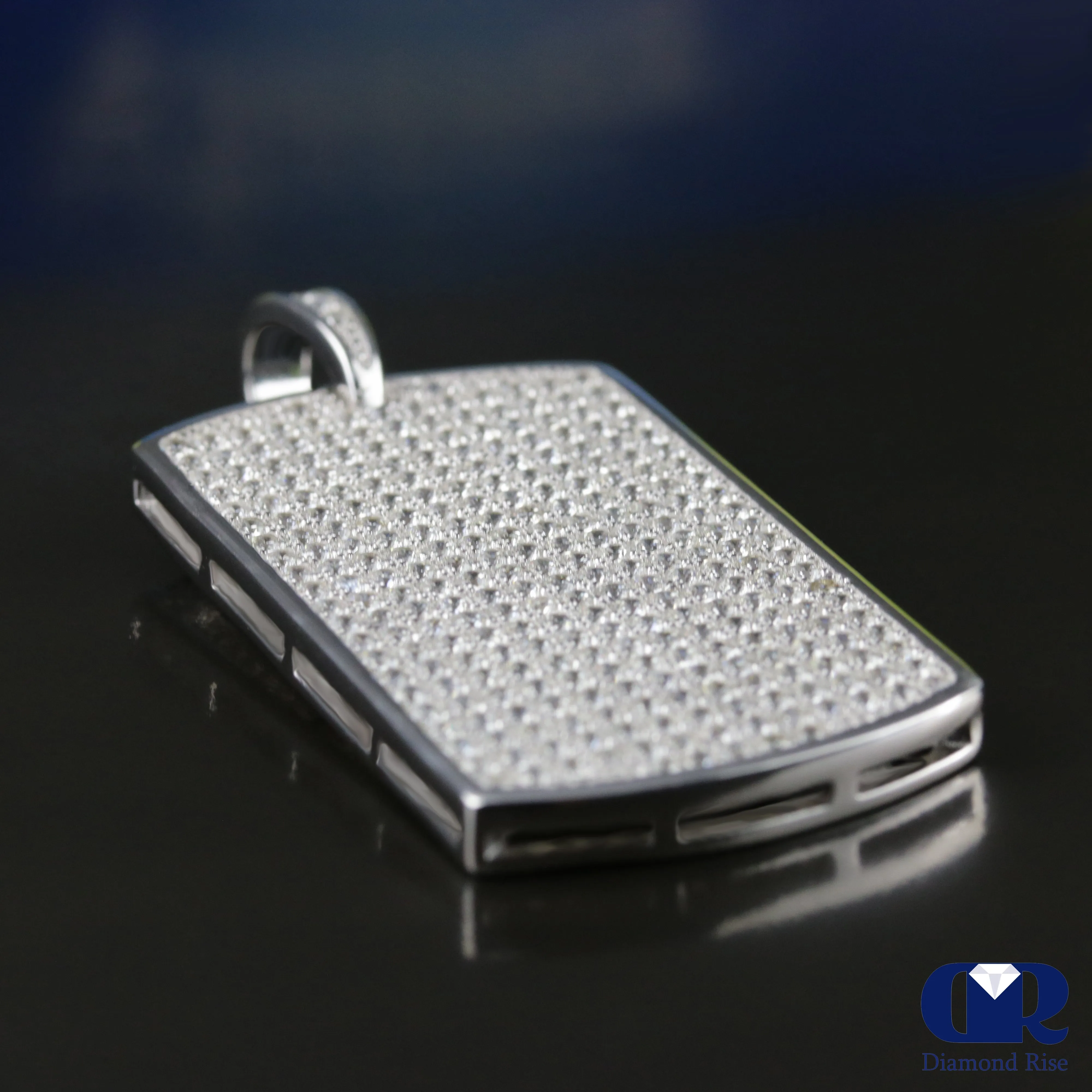 Men's Diamond Dog Tag Pendants In 10K White Gold