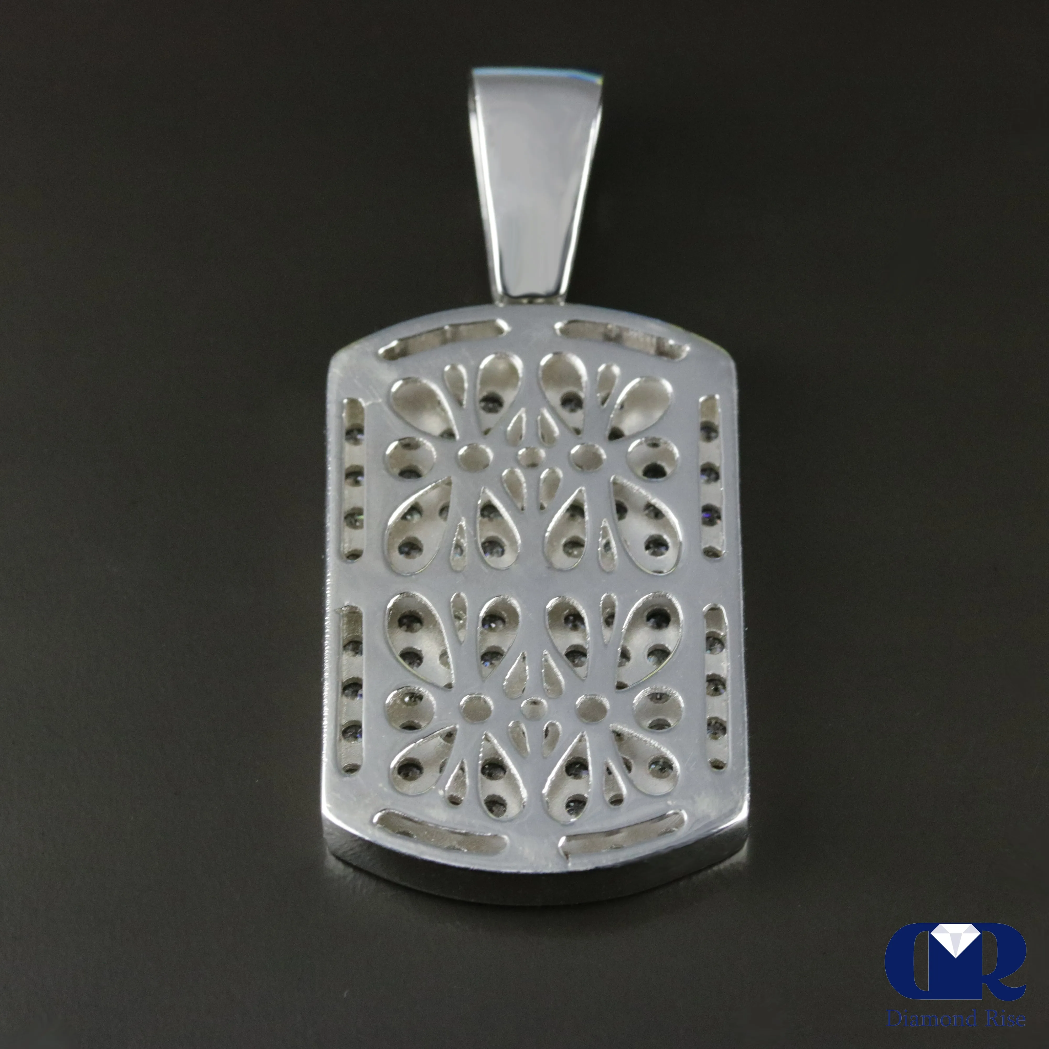 Men's Diamond Dog Tag Pendants In 14K White Gold