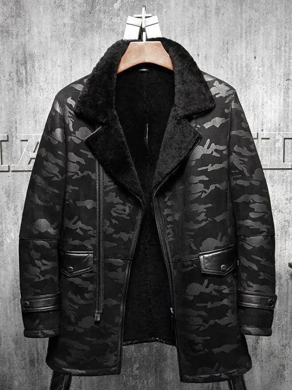 Men's Long Flying Fur Pilots Shearling Jacket Coat