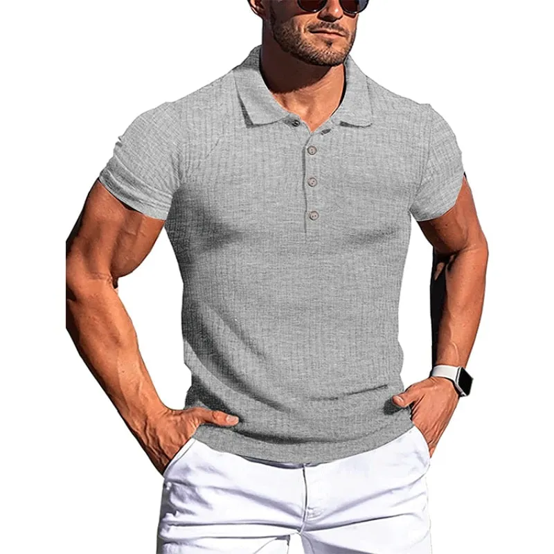 Men's Summer Casual Striped Fitness Slim Fit Short Sleeve Polo T-Shirt