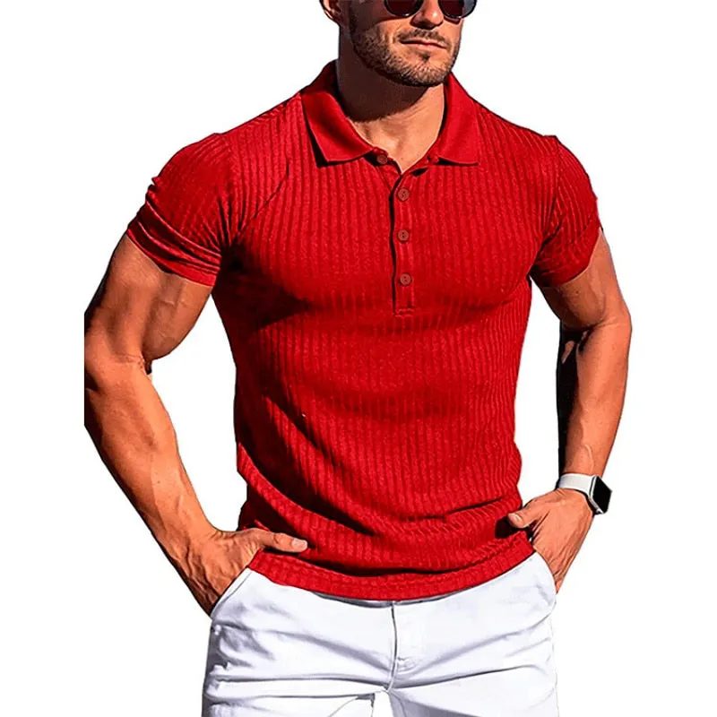 Men's Summer Casual Striped Fitness Slim Fit Short Sleeve Polo T-Shirt