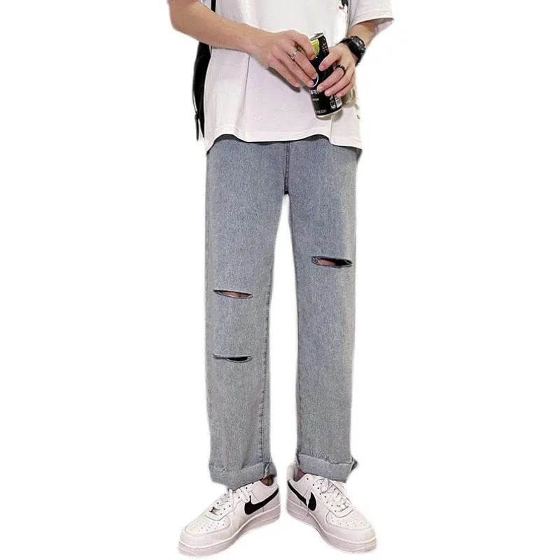 Men's Summer Korean Loose Fit Straight Wide Leg Streetwear Jeans