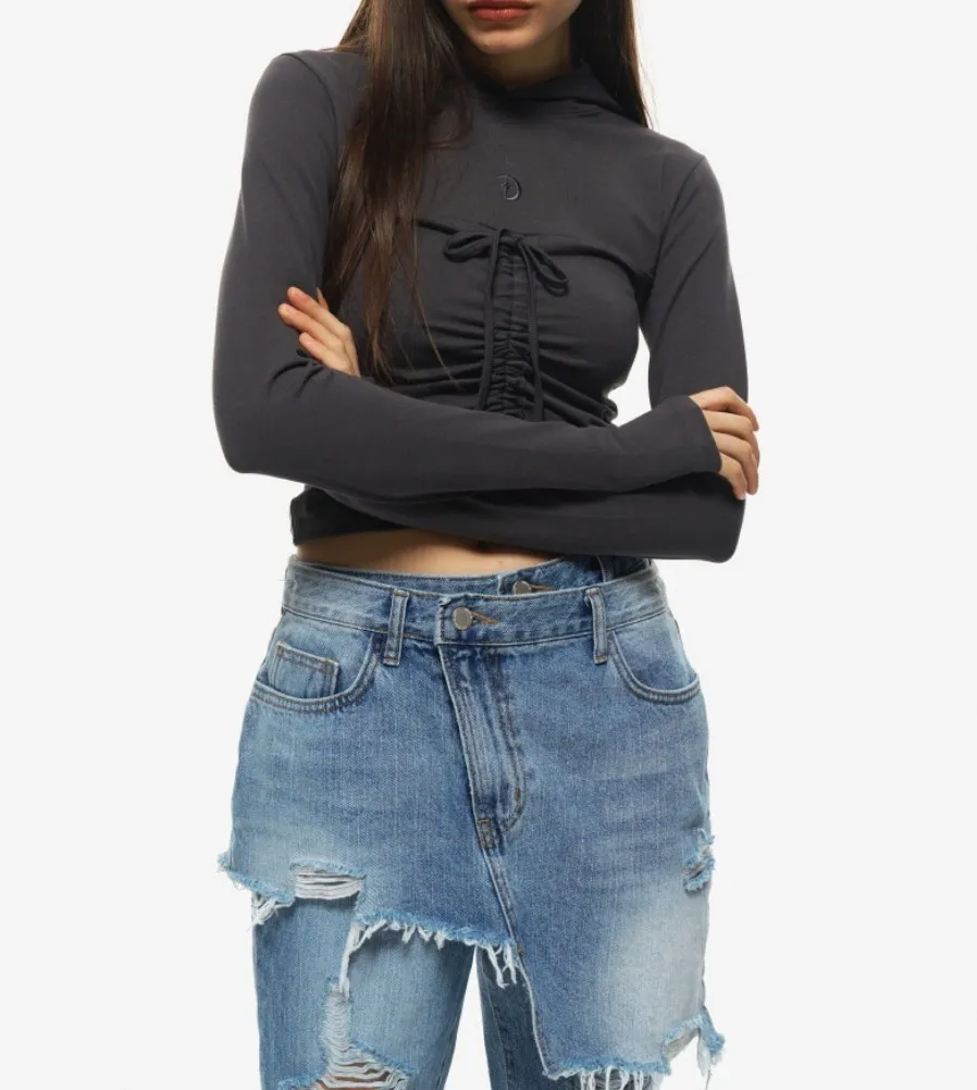 MIDNIGHT MOVE  |Street Style Long Sleeves Plain Logo Cropped Tops