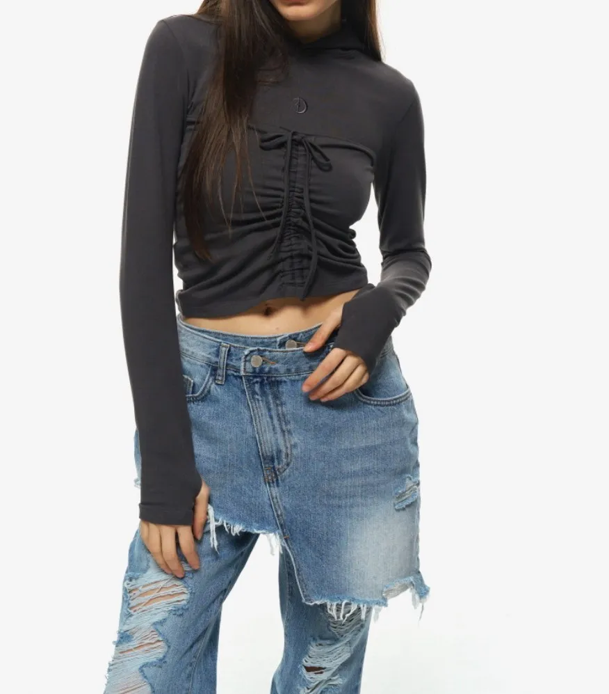 MIDNIGHT MOVE  |Street Style Long Sleeves Plain Logo Cropped Tops