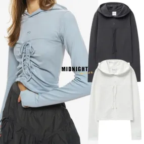 MIDNIGHT MOVE  |Street Style Long Sleeves Plain Logo Cropped Tops