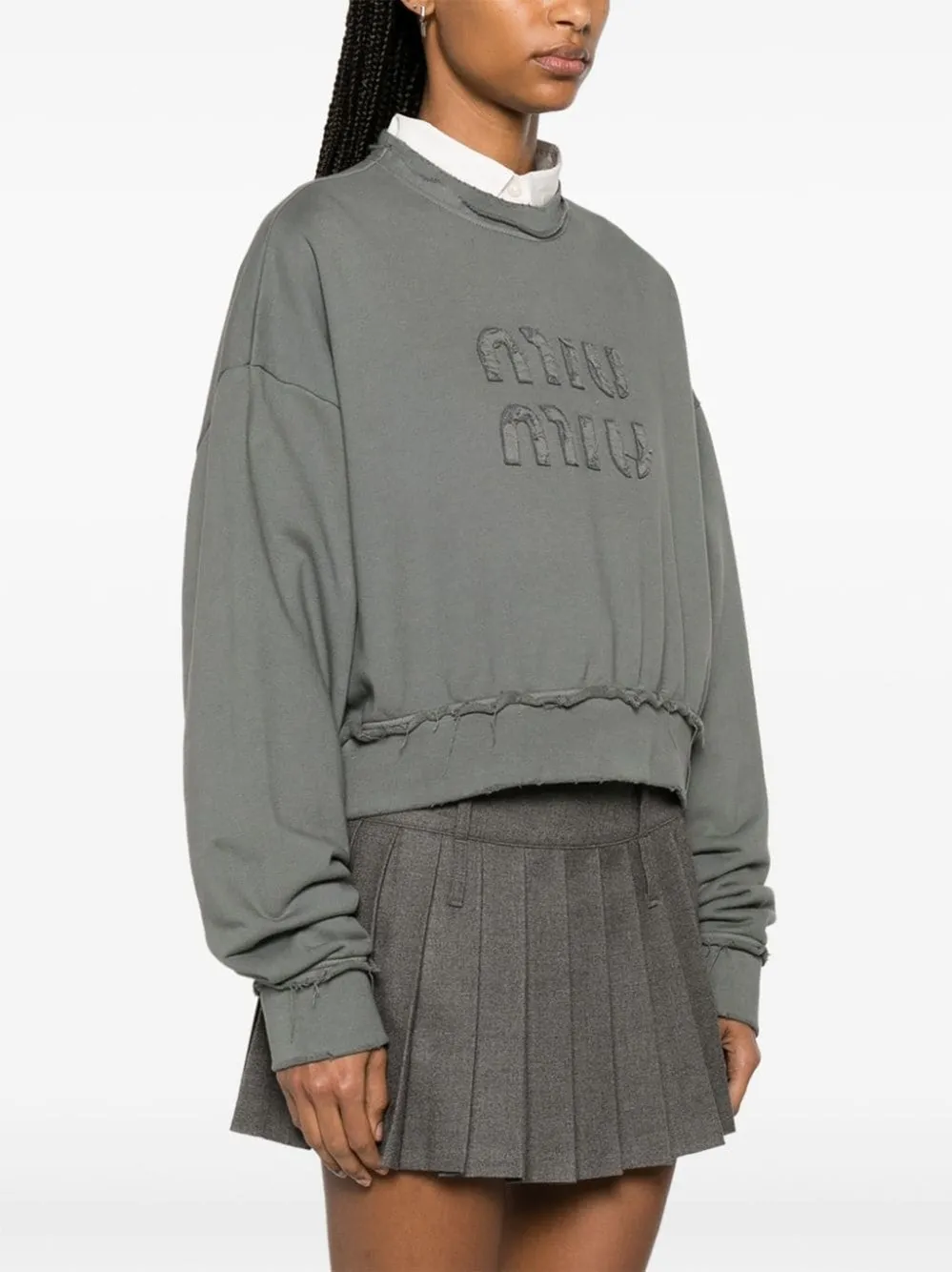 MiuMiu  |Crew Neck Street Style Long Sleeves Plain Cotton Logo