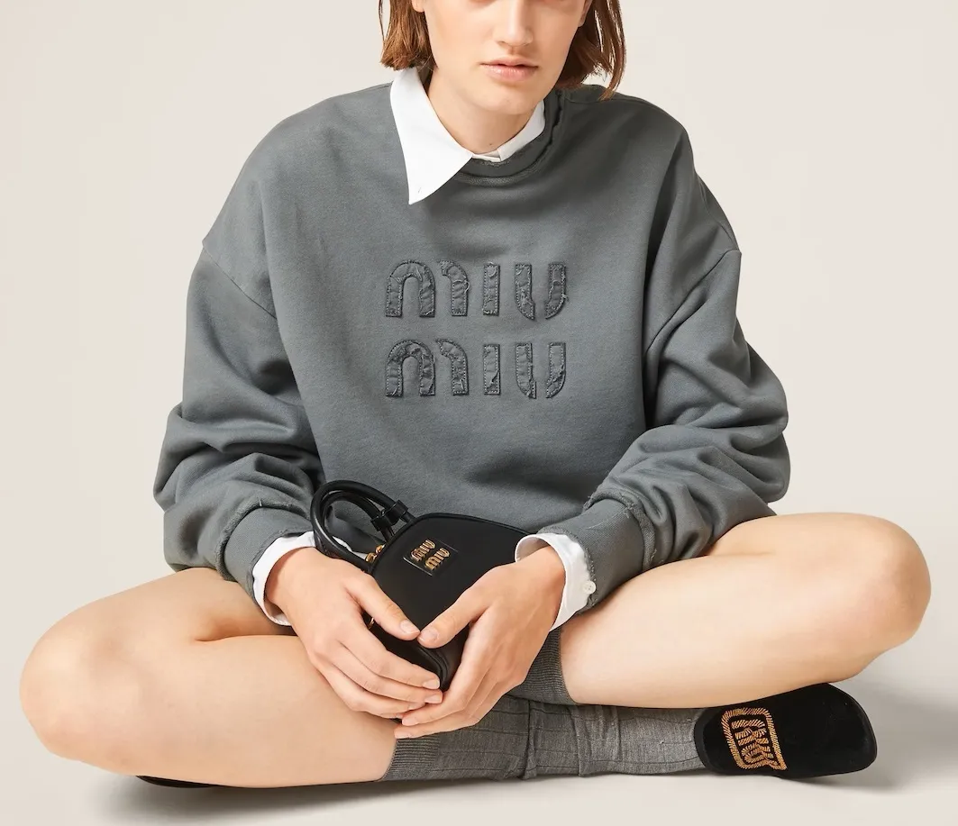 MiuMiu  |Crew Neck Street Style Long Sleeves Plain Cotton Logo