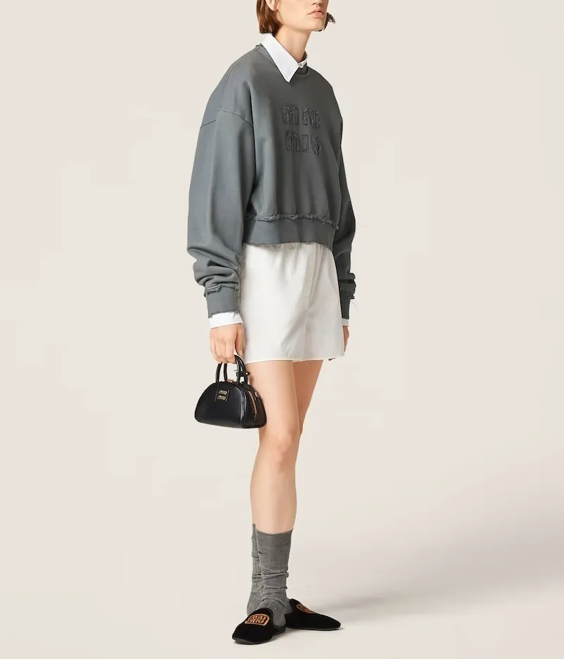 MiuMiu  |Crew Neck Street Style Long Sleeves Plain Cotton Logo