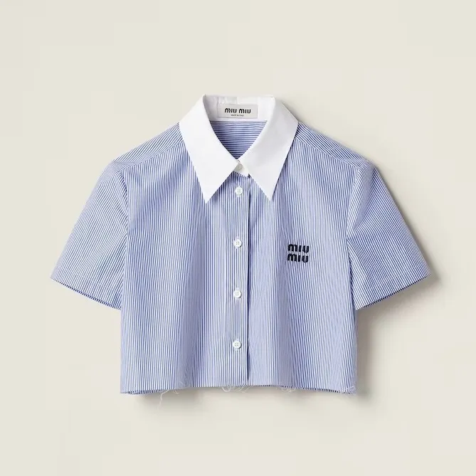 MiuMiu  |Stripes Casual Style Cotton Short Sleeves Elegant Style Logo