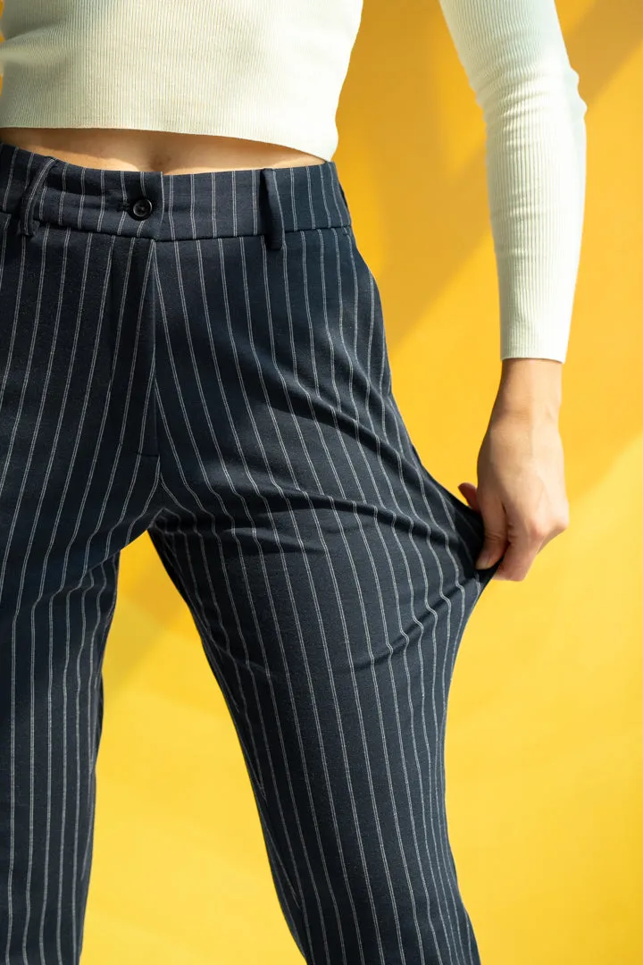 Navy Blue Pinstripe Power-Stretch Women Pants