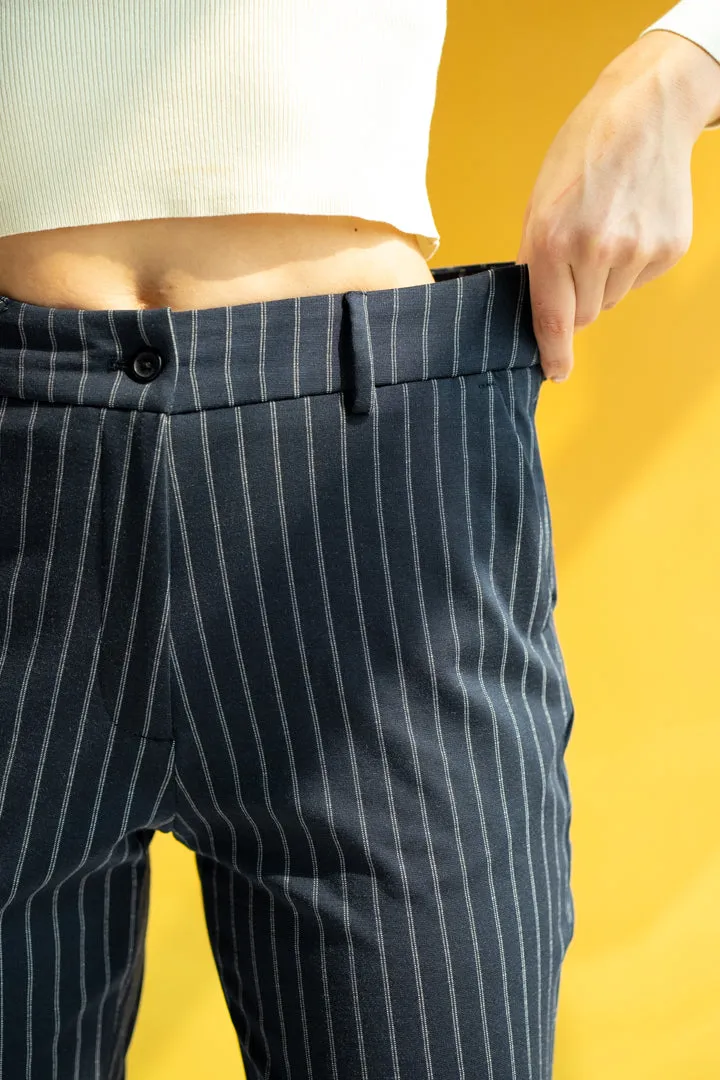 Navy Blue Pinstripe Power-Stretch Women Pants