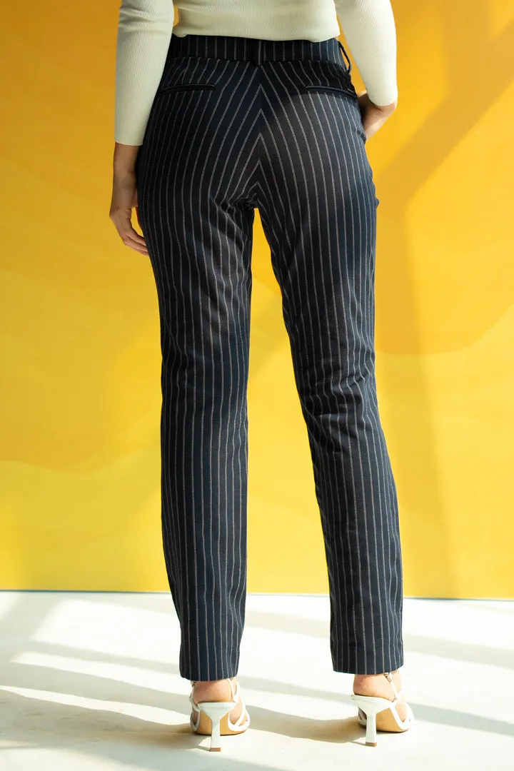 Navy Blue Pinstripe Power-Stretch Women Pants