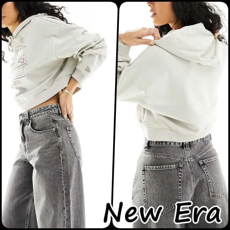 New Era  |Street Style Long Sleeves Plain Cotton Logo Cropped Tops