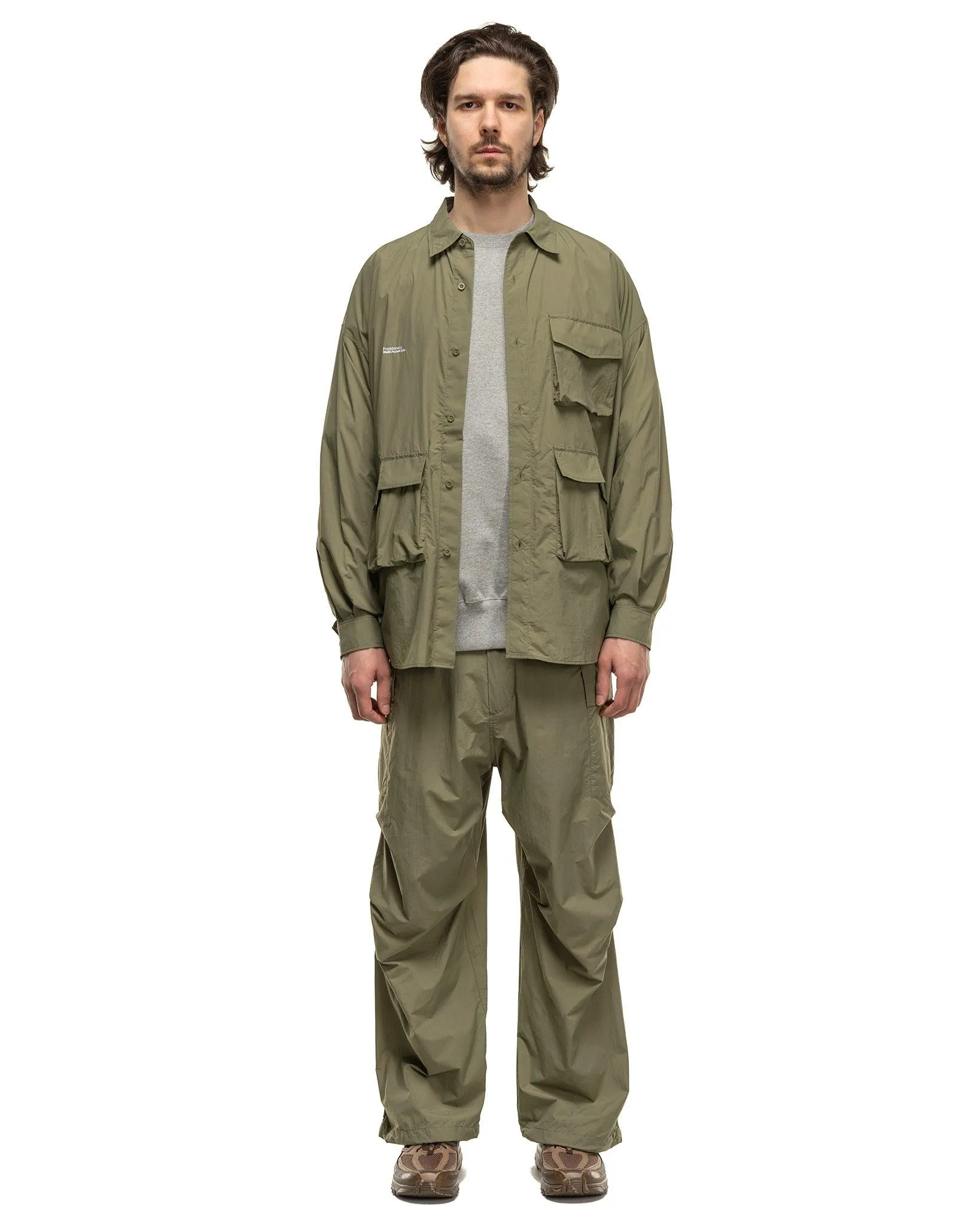 Nylon Taffeta Upward Cargo Pocket Pants Khaki