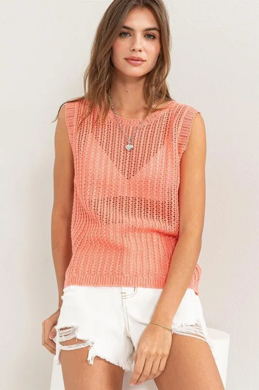 Open Stitch Round Neck Crochet Top