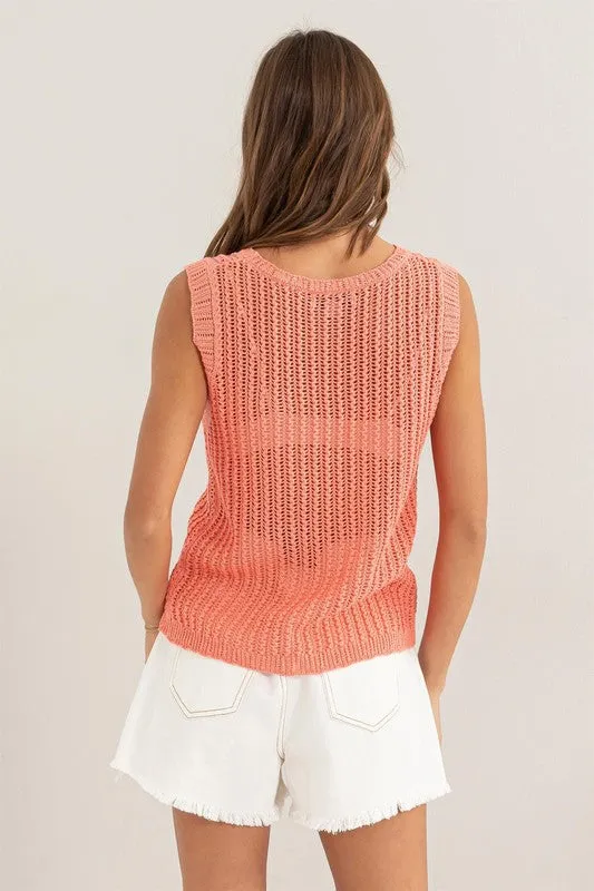 Open Stitch Round Neck Crochet Top