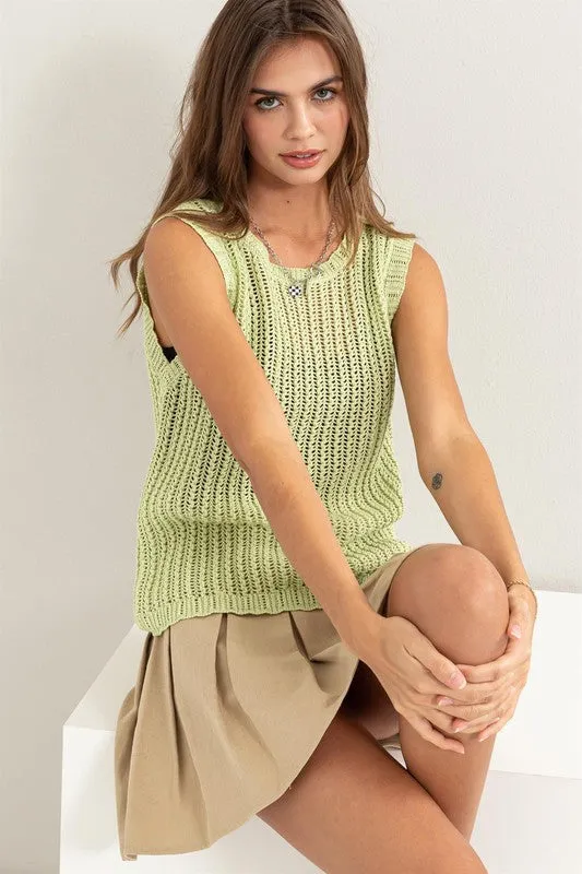 Open Stitch Round Neck Crochet Top