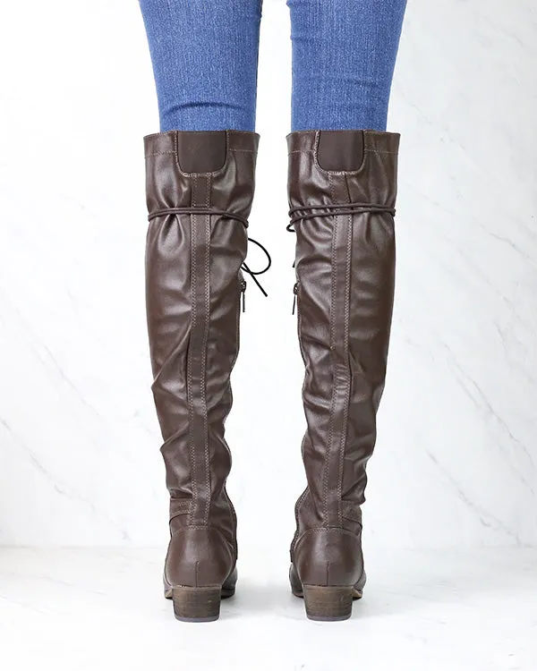 Over The Knee Laced Up Boots in Dark Brown