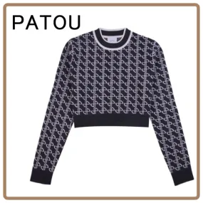 PATOU  |Crew Neck Monogram Casual Style Long Sleeves Office Style