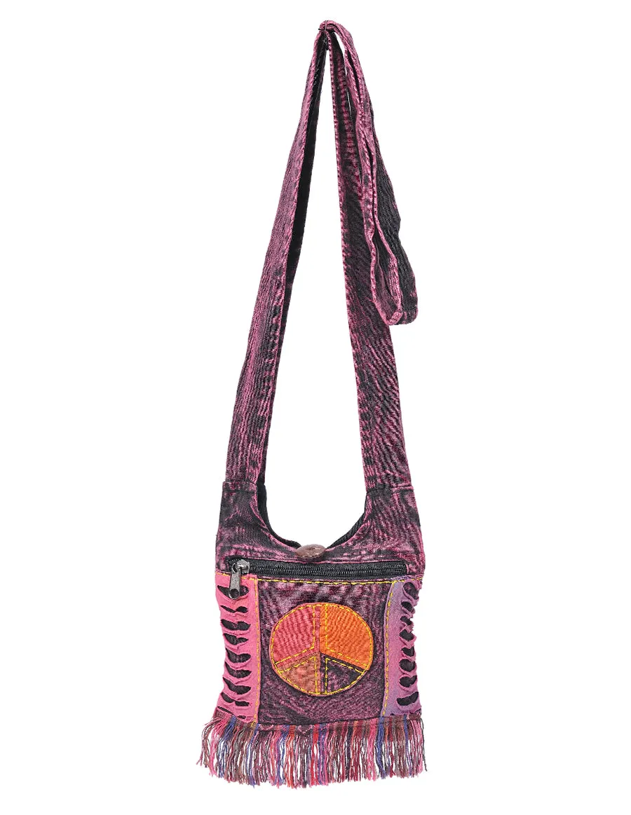 Peace Patched Cotton Mini Hobo Bag