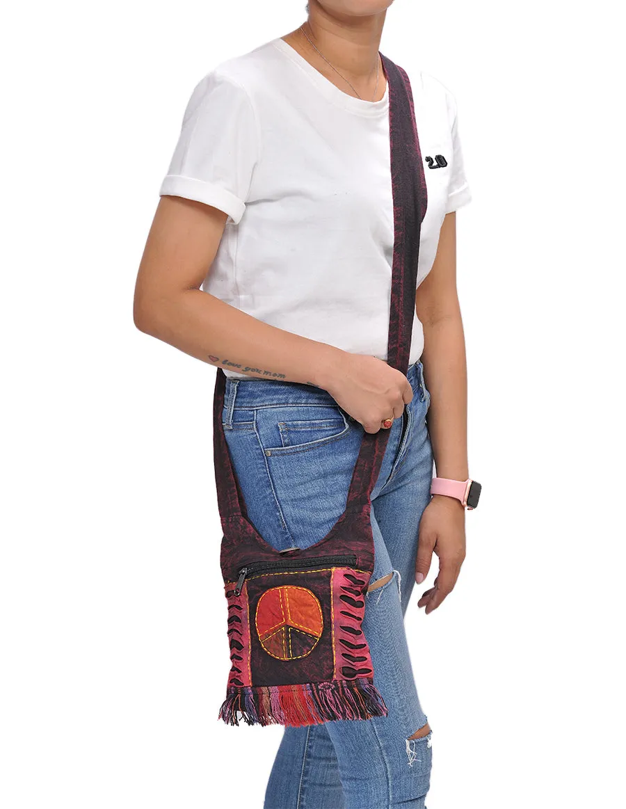 Peace Patched Cotton Mini Hobo Bag