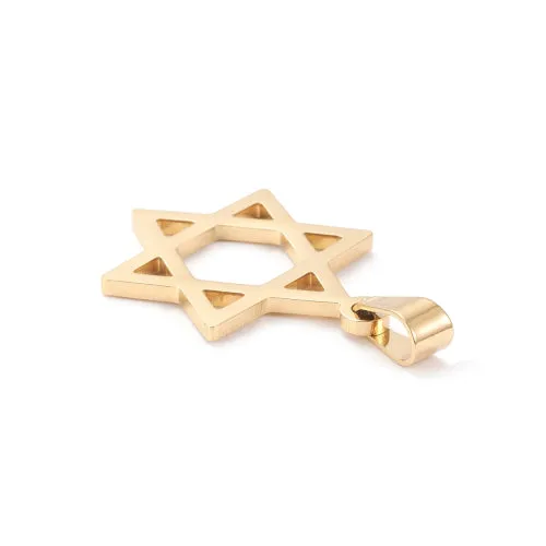 Pendants, 304 Stainless Steel, Star Of David, Laser-Cut, Gold Plated, With Bail, 25mm